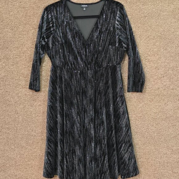 Torrid Black Shine Velvet Wrap Dress Sz 0 PreOwned FLAW - Picture 5 of 7